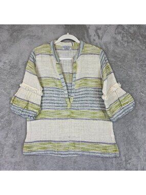 Lido Blouse Womens S/M Multicolor Stripe V Neck 3/4 Balloon Sleeve Tunic Top